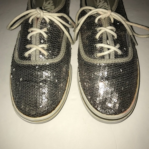 Vans Silver Sequin Sneakers Tennis Shoes - Picture 4 of 7